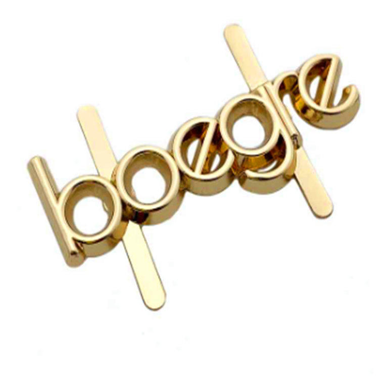 Diente modificado para requisitos particulares de oro del logotipo de la letra en la placa de metal trasera para el bolso
