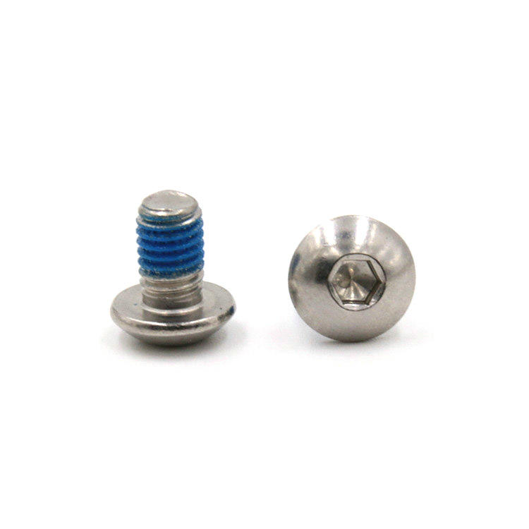 Micro tornillo hexagonal con cabeza de botón y parche de nailon azul