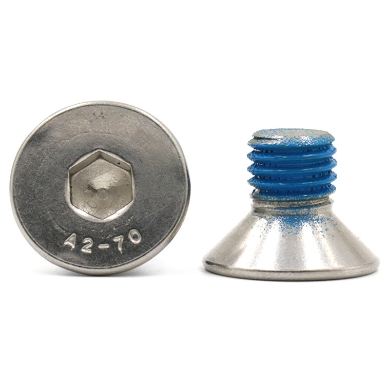 Mini tornillos de cabeza avellanada de acero inoxidable con micro mini tornillos con parche de nailon