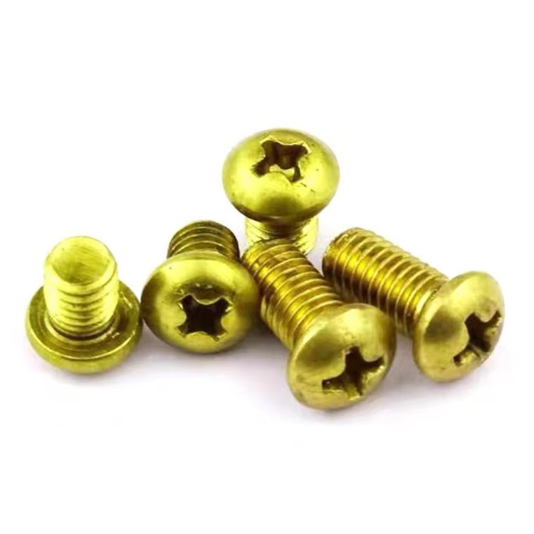 Microtornillos para máquina de cabeza redonda de latón de color dorado M2