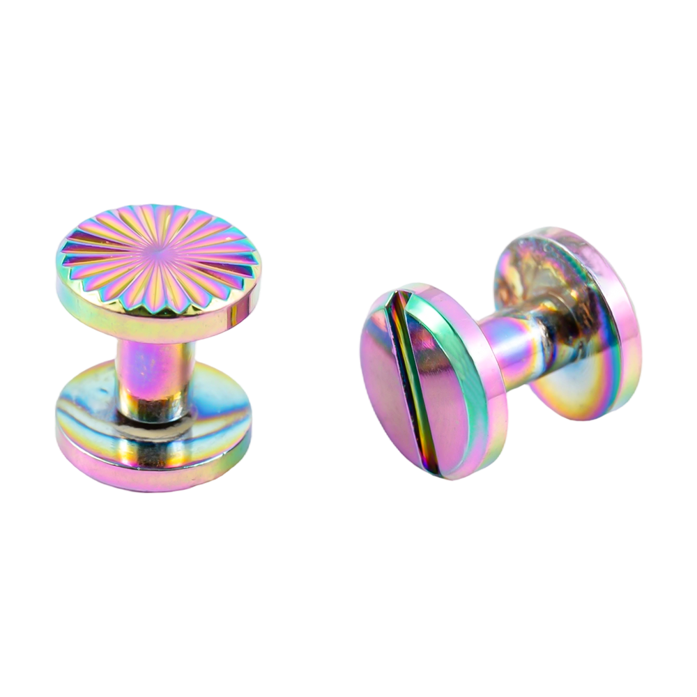 Tornillos Chicago de girasol de latón con color arcoíris personalizados para cuero