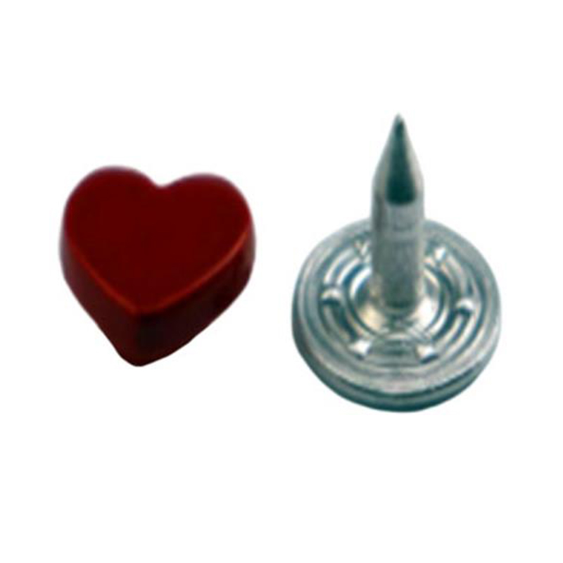 Venta caliente de prendas de aleación de zinc en forma de corazón, remaches de jeans de metal denim