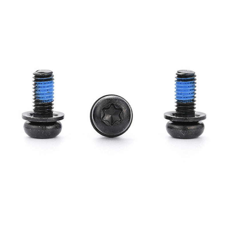 Tornillo de triple juego Torx micro mini de cabeza redonda negra con parche de nailon