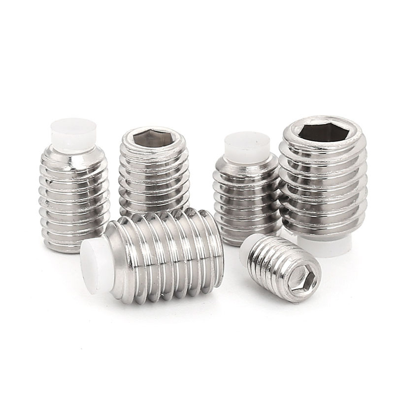 Tornillo de fijación de punta de perro con punta de plástico y casquillo hexagonal de acero al carbono M4 